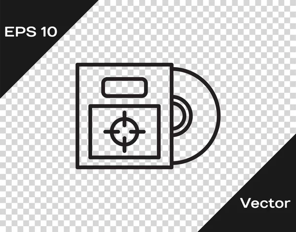 Black line CD or DVD disk in box icon isolated on transparent background. Compact disc sign. Vector Illustration — Stok Vektör