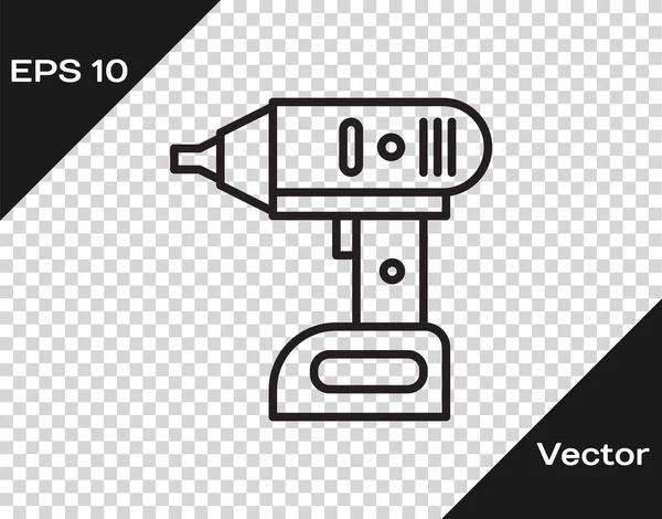 Black line Electric cordless screwdriver icon isolated on transparent background. Electric drill machine. Repair tool. Vector Illustration — Stock Vector