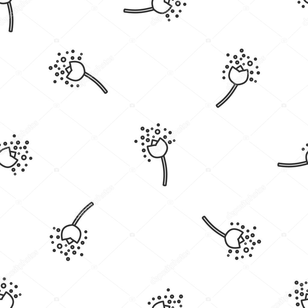 Grey line Flower producing pollen in atmosphere icon isolated seamless pattern on white background. Vector Illustration