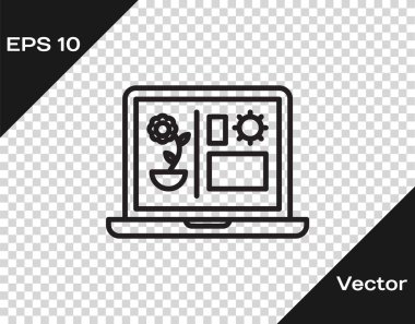 Siyah çizgi Akıllı tarım teknolojisi - tarım otomasyon sistemi simgesi şeffaf arkaplanda izole edildi. Vektör İllüstrasyonu