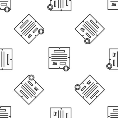 Gri çizgi kararnamesi, kağıt, parşömen, parşömen simgesi beyaz arkaplanda izole edilmiş kusursuz desen. Vektör İllüstrasyonu