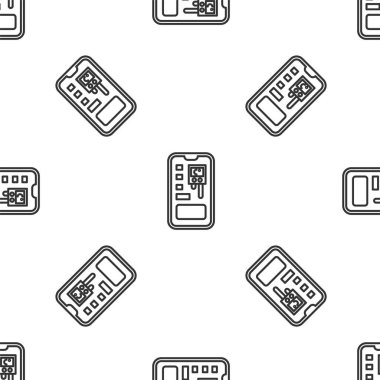 Gri çizgi Akıllı kontrol çiftçilik sistemi mobil uygulama simgesi beyaz arka planda izole edilmiş pürüzsüz desen. Vektör İllüstrasyonu