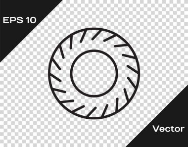 Siyah çizgi araba lastik ikonu, şeffaf arkaplanda izole edildi. Vektör İllüstrasyonu