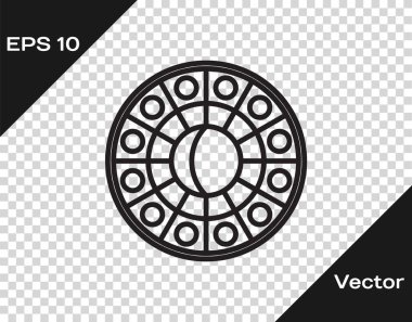 Siyah çizgi yıldız falı dairesi ve zodyak ikonu şeffaf arka planda izole edilmiş. Vektör İllüstrasyonu