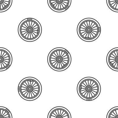 Grey line Car wheel icon isolated seamless pattern on white background. Vector Illustration