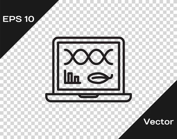 Ligne noire Modification du génie génétique sur icône d'ordinateur portable isolé sur fond transparent. Analyse ADN, tests génétiques, clonage. Illustration vectorielle — Image vectorielle