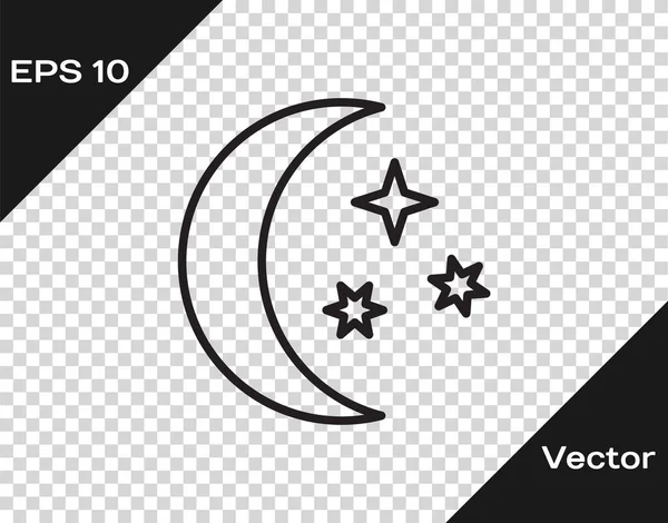Ligne noire Lune et étoiles icône isolée sur fond transparent. Illustration vectorielle — Image vectorielle