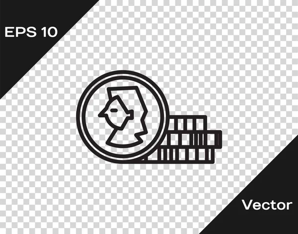 Moneda de línea negra para el icono del juego aislado sobre fondo transparente. Ilustración vectorial — Vector de stock