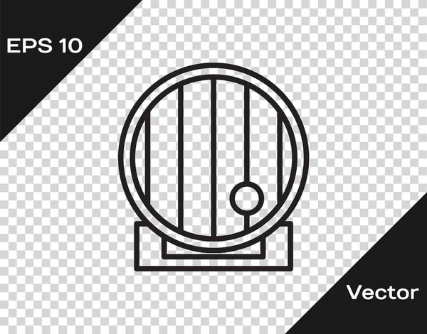 Black line Wooden barrel icon isolated on transparent background. Alcohol barrel, drink container, wooden keg for beer, whiskey, wine. Vector Illustration — Stock Vector