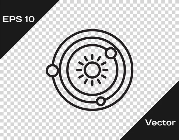 Ligne noire Icône du système solaire isolé sur fond transparent. Les planètes tournent autour de l'étoile. Illustration vectorielle — Image vectorielle