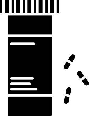 Siyah Tıp şişe ve hap simgesi beyaz arka plan üzerinde izole. Şişe hapı işareti. Eczane tasarımı. Vektör İllüstrasyonu