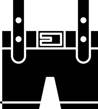 Siyah Lederhosen simgesi beyaz arka plan üzerinde izole. Geleneksel Bavyera kıyafetleri. Oktoberfest kıyafeti. Askılı pantolonlar. Patrick günü. Vektör İllüstrasyonu