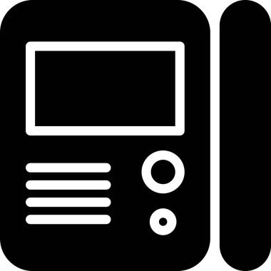 Siyah Ev dahili iletişim sistemi simgesi beyaz arkaplanda izole edildi. Vektör İllüstrasyonu