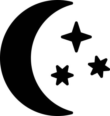 Siyah Ay ve yıldızlar simgesi beyaz arka planda izole. Vektör İllüstrasyonu