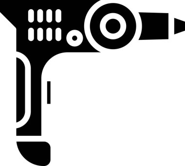 Siyah elektrikli matkap simgesi beyaz arkaplanda izole edildi. Tamir aleti. Vektör İllüstrasyonu