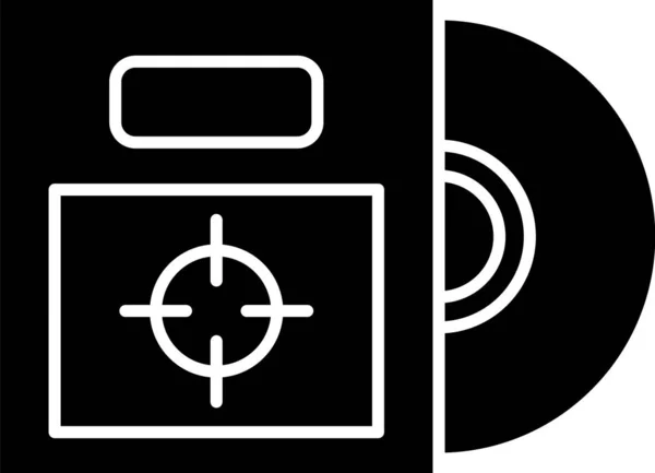 Disco de CD ou DVD preto no ícone da caixa isolado no fundo branco. Sinal de disco compacto. Ilustração vetorial —  Vetores de Stock