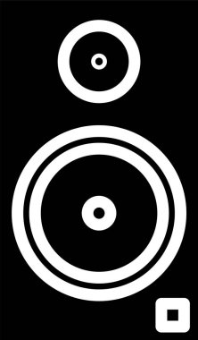 Beyaz arka planda yalıtılmış siyah Stereo hoparlör simgesi. Ses sistemi hoparlörleri. Müzik simgesi. Müzik sütun hoparlör bas ekipmanları. Vektör İllüstrasyonu