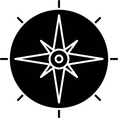 Siyah Rüzgar gül simgesi beyaz arkaplanda izole edildi. Seyahat için pusula simgesi. Navigasyon tasarımı. Vektör İllüstrasyonu