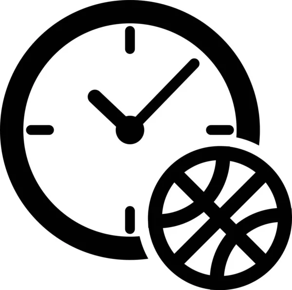 Schwarze Uhr mit Basketballsymbol innen isoliert auf weißem Hintergrund. Basketballzeit. Sport und Training. Vektorillustration — Stockvektor