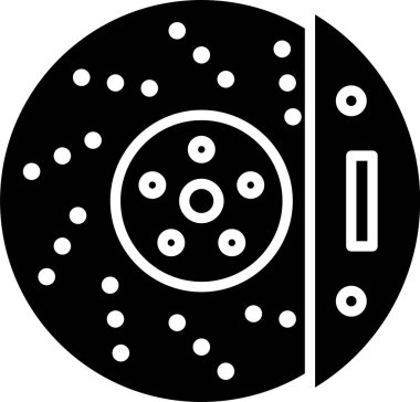 Beyaz arka planda izole edilmiş kalibre simgesi olan siyah araba fren diski. Vektör İllüstrasyonu