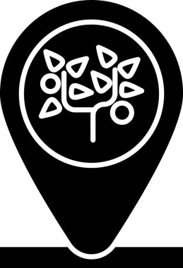 Siyah konum ve ağaç simgesi beyaz arkaplanda izole edildi. Vektör İllüstrasyonu