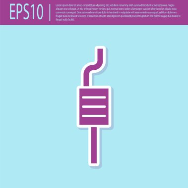 Retro mor araba susturucusu ikonu turkuaz arka planda izole edildi. Egzoz borusu. Vektör İllüstrasyonu