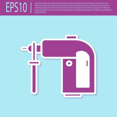 Retro mor elektrikli çekiç matkabı ikonu turkuaz arka planda izole edildi. İnşaat, onarım ve onarım için kullanılan bir alet. Vektör İllüstrasyonu