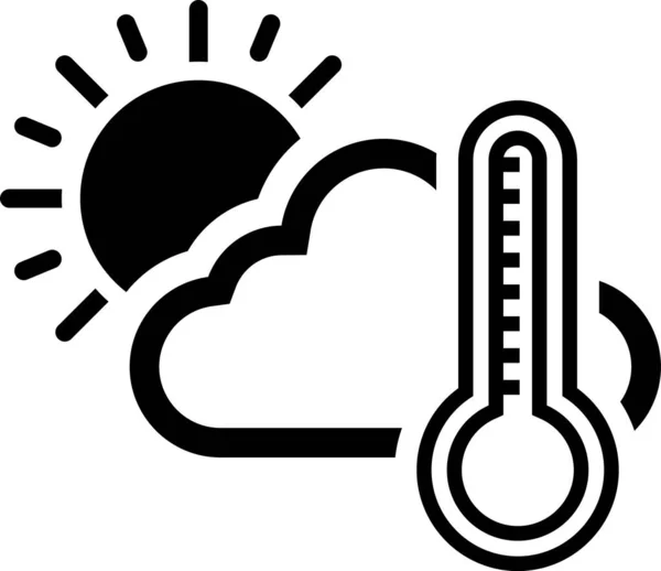 Svart termometer och moln med sol ikon isolerad på vit bakgrund. Vektor Illustration — Stock vektor