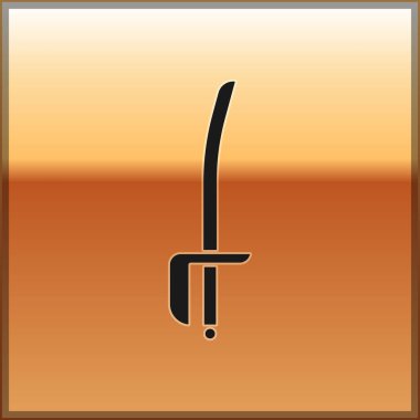 Altın arka planda izole edilmiş Kara Korsan kılıç ikonu. Kılıç işareti. Vektör İllüstrasyonu