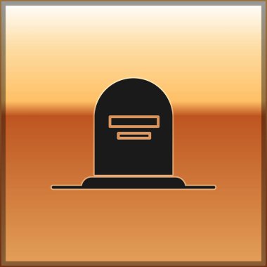 Üzerinde RIP yazılı siyah bir Tombstone altın zemin üzerinde izole edilmiş bir simge. Mezar ikonu. Vektör İllüstrasyonu