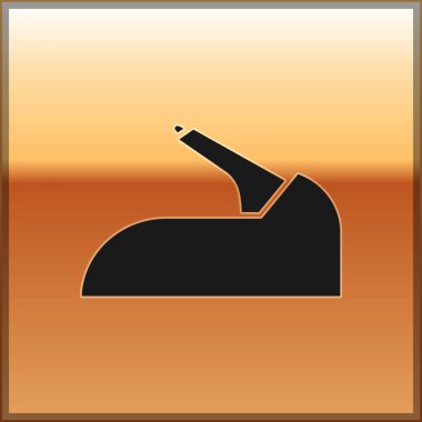 Altın arka planda siyah araba el freni ikonu izole edildi. Park freni kolu. Vektör İllüstrasyonu