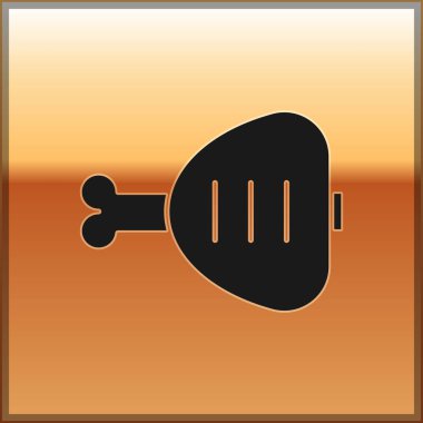 Altın arka planda siyah tavuk bacak ikonu izole edildi. Tavuk budu. Vektör İllüstrasyonu