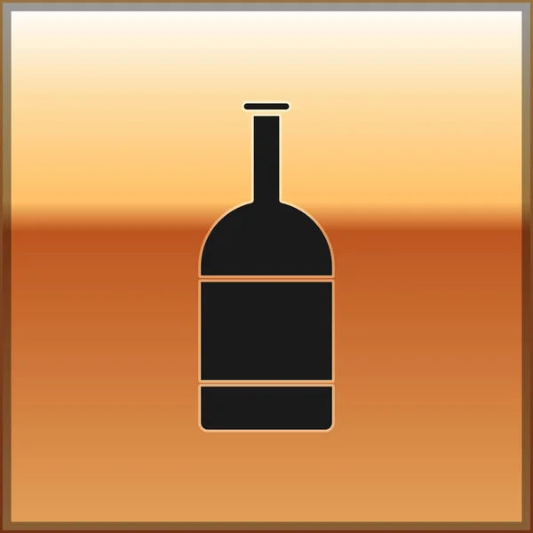 Icono de botella de cerveza negra aislado sobre fondo dorado. Ilustración vectorial — Vector de stock