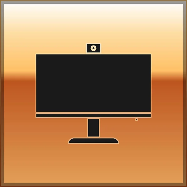 Schwarzes Computerbildschirm-Symbol isoliert auf goldenem Hintergrund. PC-Komponenten-Zeichen. Vektorillustration — Stockvektor
