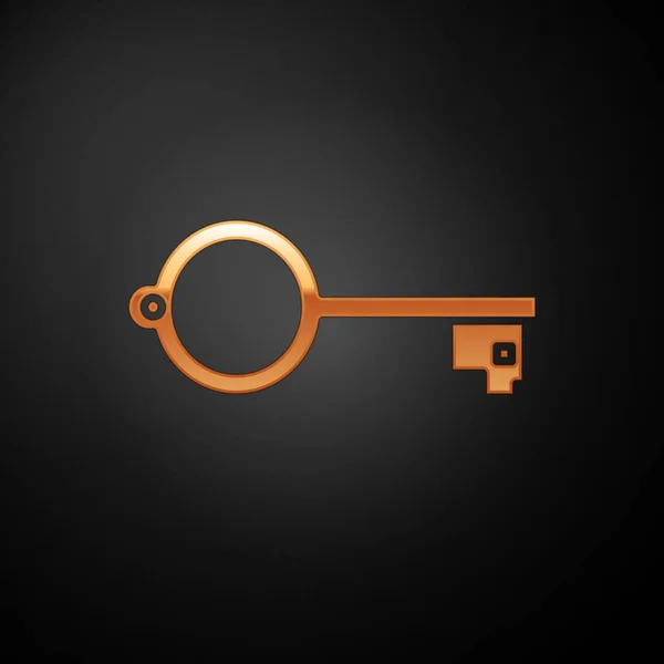 Χρυσό Αρχαίο κλειδί για το εικονίδιο παιχνιδιού που απομονώνεται σε μαύρο φόντο. Εικονογράφηση διανύσματος — Διανυσματικό Αρχείο