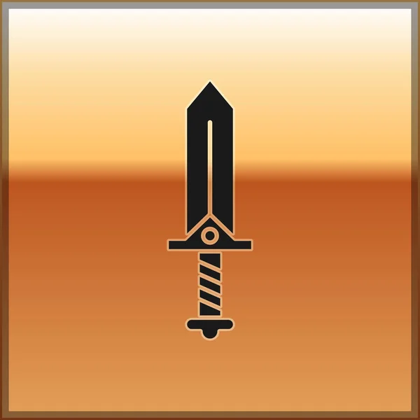 Schwarzes Schwert für das Spielsymbol isoliert auf goldenem Hintergrund. Vektorillustration — Stockvektor