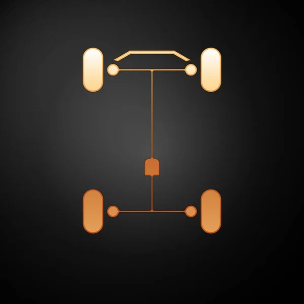 Icône de voiture de châssis d'or isolé sur fond noir. Illustration vectorielle — Image vectorielle