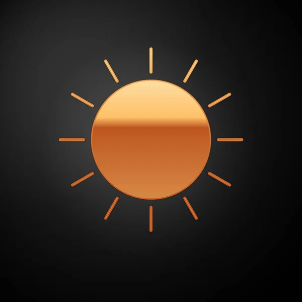 Złota ikona słońca na czarnym tle. Ilustracja wektorowa — Wektor stockowy