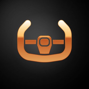 Siyah arka planda izole edilmiş Altın Spor direksiyon ikonu. Araba tekeri ikonu. Vektör İllüstrasyonu