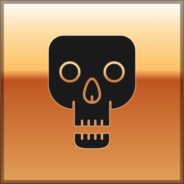 Siyah Kafatası simgesi altın arka planda izole edildi. Mutlu Cadılar Bayramı Partisi. Vektör İllüstrasyonu