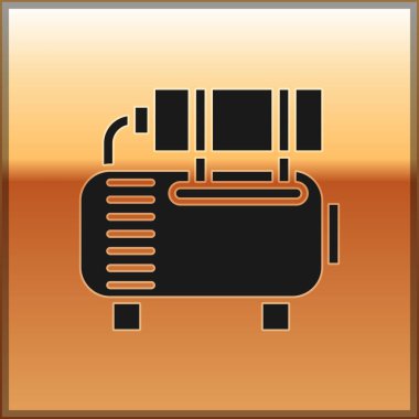 Siyah Hava kompresör simgesi altın arka planda izole edildi. Vektör İllüstrasyonu