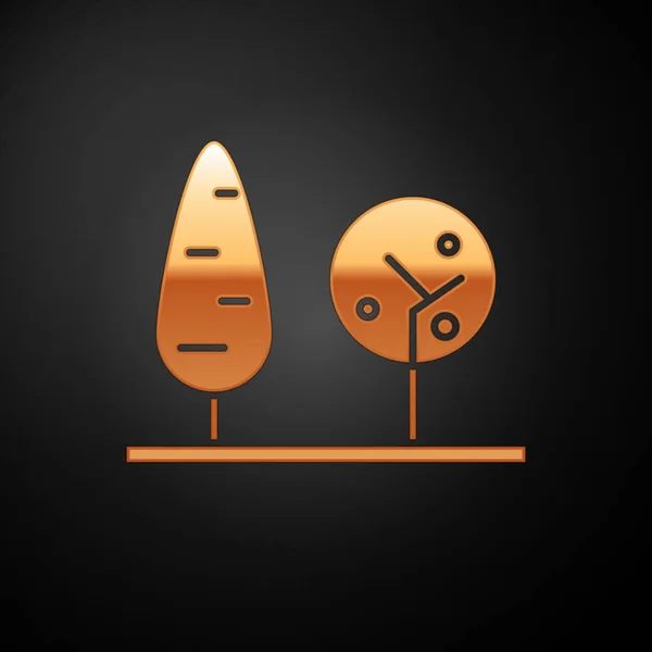 Goldbäume Symbol isoliert auf schwarzem Hintergrund. Waldsymbol. Vektorillustration — Stockvektor