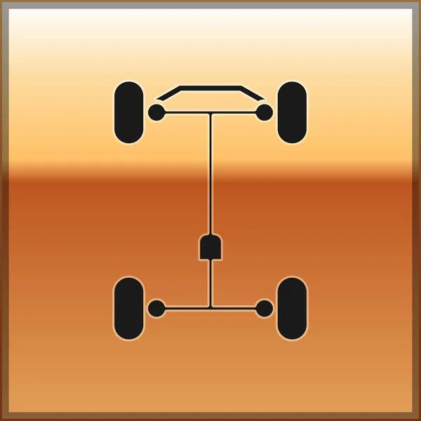 Zwarte Chassis auto pictogram geïsoleerd op gouden achtergrond. Vector Illustratie — Stockvector