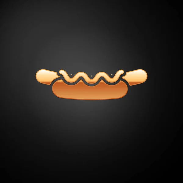 Sandwich Gold Hotdog avec icône moutarde isolée sur fond noir. Icône de saucisse. Menu de restauration rapide de rue. Illustration vectorielle — Image vectorielle