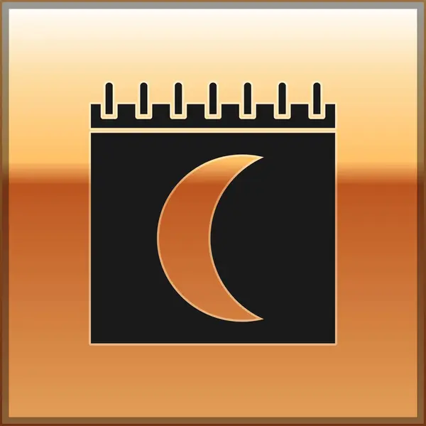 Fekete Hold fázisok naptár ikon elszigetelt arany háttér. Vektorillusztráció — Stock Vector
