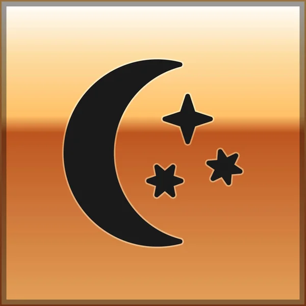Lua Negra e estrelas ícone isolado no fundo de ouro. Ilustração vetorial — Vetor de Stock