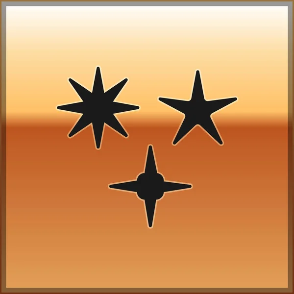 Ícone estrela caindo preto isolado no fundo de ouro. Meteoróide, meteorito, cometa, asteróide, ícone estelar. Ilustração vetorial —  Vetores de Stock
