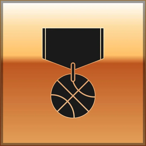 Black Basketball medal with ribbon icon isolated on gold background. Vector Illustration — Stock Vector