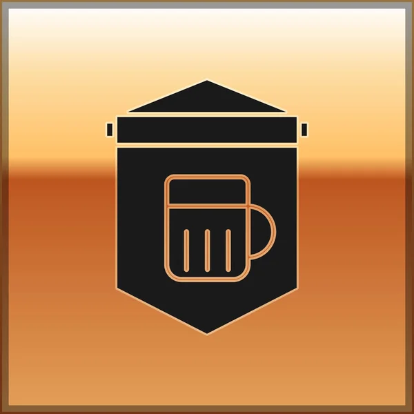 Placa preta da rua com vidro do ícone da cerveja isolado no fundo dourado. Adequado para anúncios bar, café, pub, restaurante. Ilustração vetorial —  Vetores de Stock
