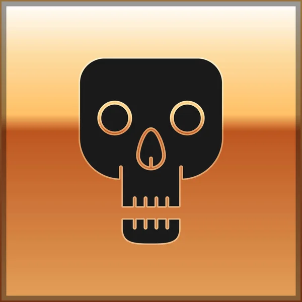 Icono de Black Skull aislado sobre fondo dorado. Feliz fiesta de Halloween. Ilustración vectorial — Vector de stock